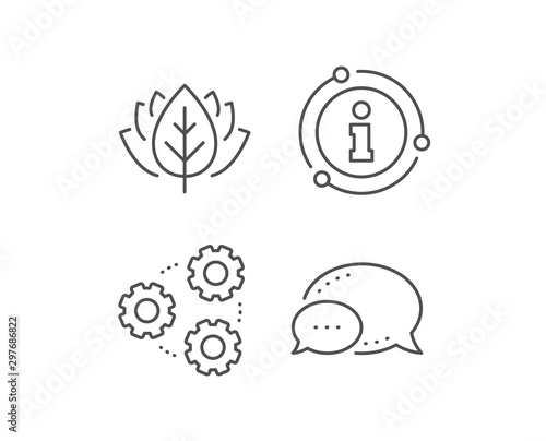 Gears line icon. Chat bubble, info sign elements. Teamwork cogwheel sign. Working process symbol. Linear gears outline icon. Information bubble. Vector © blankstock