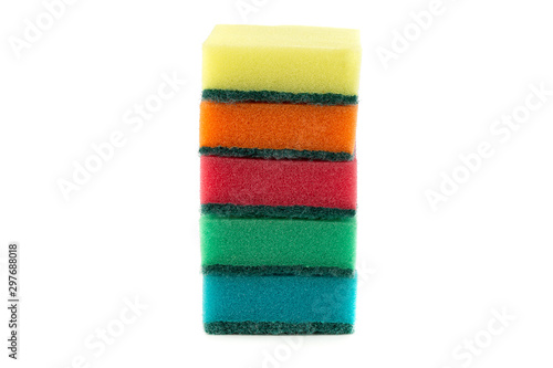 Washcloths on a white background. Sponge for washing close-up.
