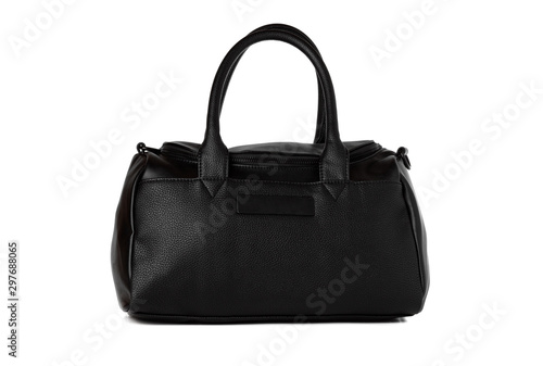 Black bag on a white background. Leather bag close-up isolated on a white background.
