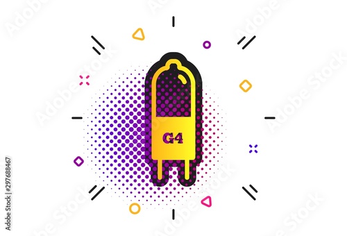 Light bulb icon. Halftone dots pattern. Lamp G4 socket symbol. Led or halogen light sign. Classic flat g4 lamp icon. Vector