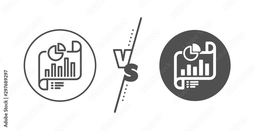 Column graph sign. Versus concept. Report document line icon. Growth diagram, pie chart symbol. Line vs classic report document icon. Vector
