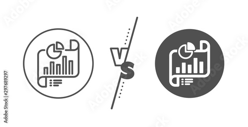 Column graph sign. Versus concept. Report document line icon. Growth diagram, pie chart symbol. Line vs classic report document icon. Vector