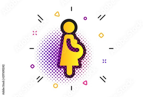 Pregnant sign icon. Halftone dots pattern. Women Pregnancy symbol. Classic flat pregnant icon. Vector
