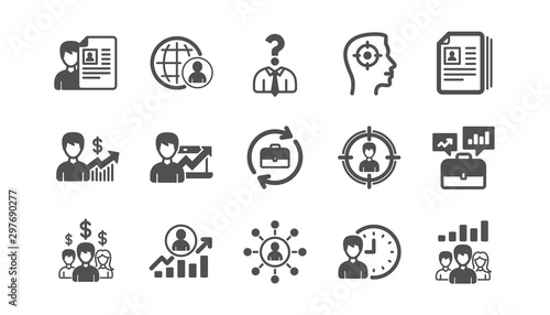 Human resources icons. Head Hunting, Job center and User. Interview classic icon set. Quality set. Vector