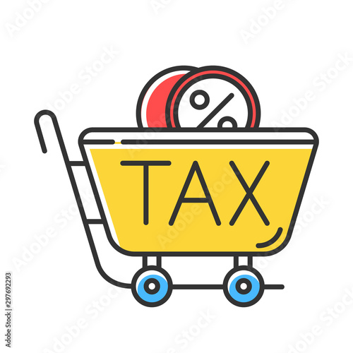 Sales tax ID yellow color icon. Price formation. Business profit and expenses. Excise duty. Taxation. Value added tax. Bills payment. Retail sale. Shopping. Isolated vector illustration