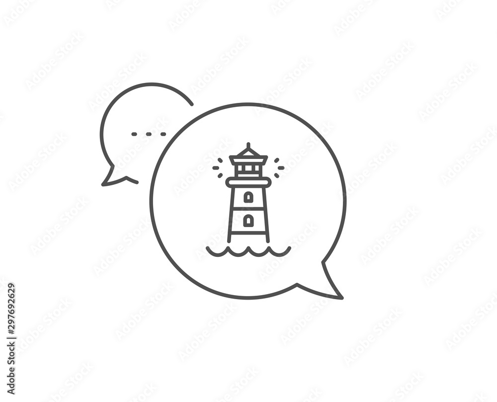 Lighthouse line icon. Chat bubble design. Searchlight tower sign. Beacon symbol. Outline concept. Thin line lighthouse icon. Vector