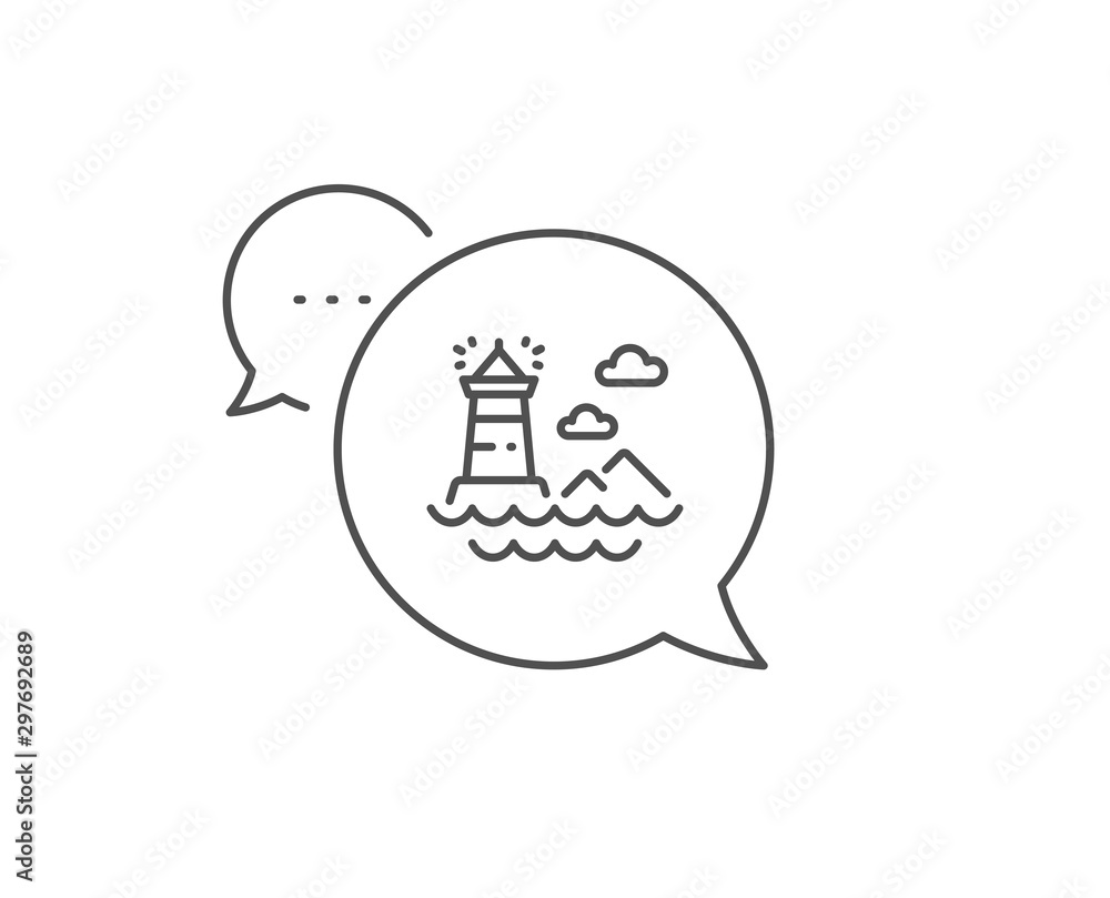 Lighthouse line icon. Chat bubble design. Beacon tower sign. Searchlight building symbol. Outline concept. Thin line lighthouse icon. Vector Lighthouse line icon. Chat bubble design. Beacon tower sign. Searchlight building symbol. Outline concept. Thin line lighthouse icon. Vector