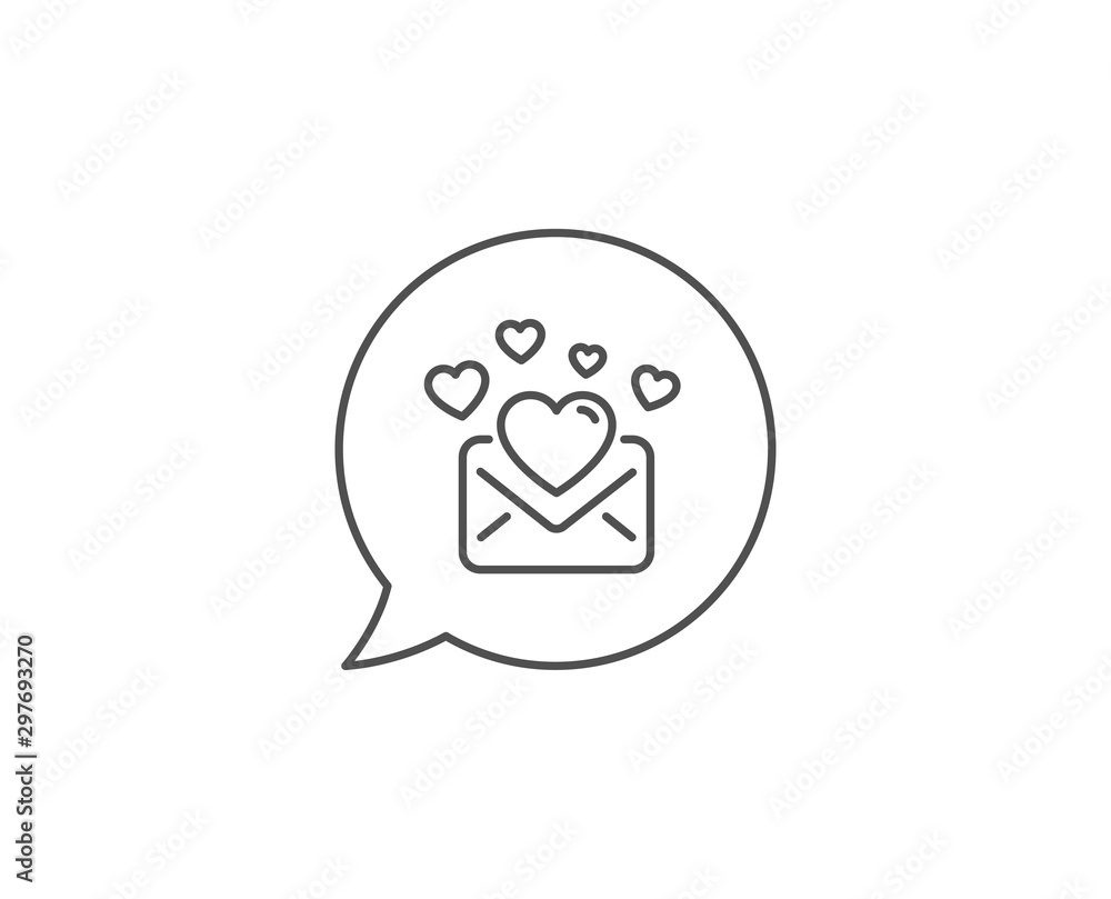 Love Mail line icon. Chat bubble design. Valentines Message correspondence sign. E-mail symbol. Outline concept. Thin line love Mail icon. Vector