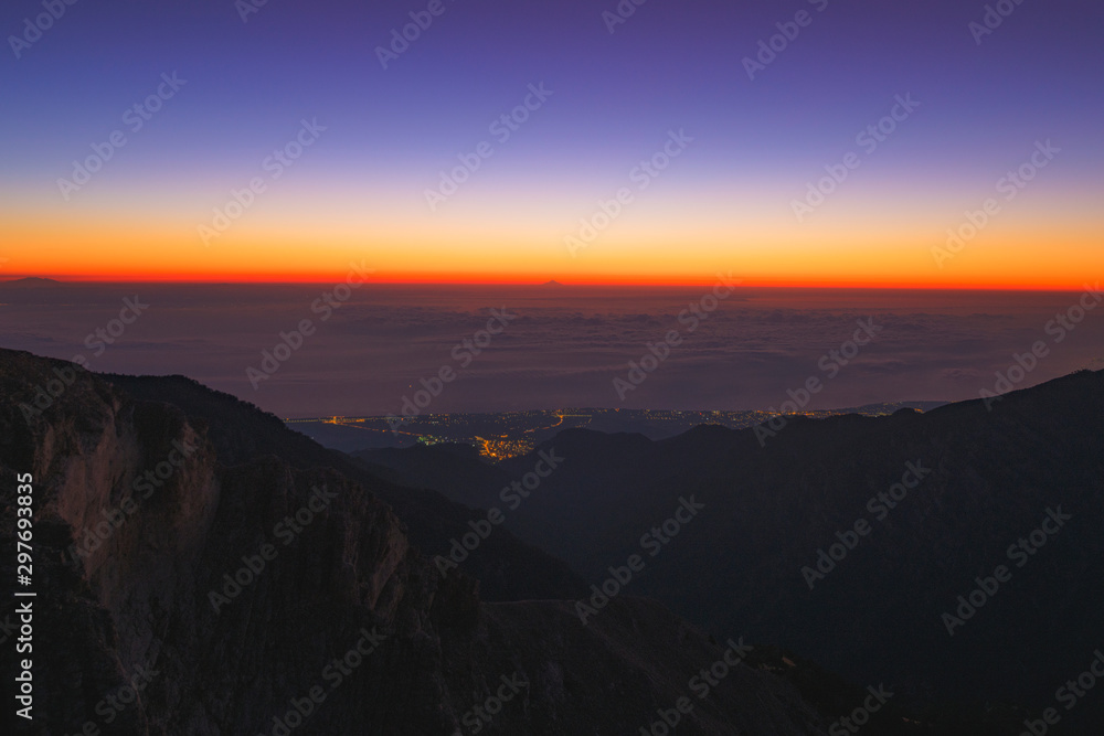 Dawn colors with Mt Athos on the middle of the frame above Aegean sea