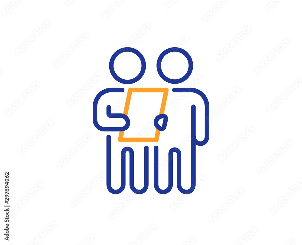 Contract application sign. Survey line icon. Agreement document symbol. Colorful outline concept. Blue and orange thin line survey icon. Vector Contract application sign. Survey line icon. Agreement document symbol. Colorful outline concept. Blue and orange thin line survey icon. Vector