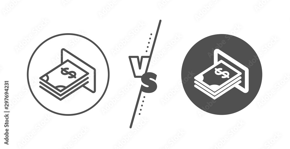 Banking currency sign. Versus concept. Cash money line icon. Dollar or USD symbol. Line vs classic aTM money icon. Vector Banking currency sign. Versus concept. Cash money line icon. Dollar or USD symbol. Line vs classic aTM money icon. Vector