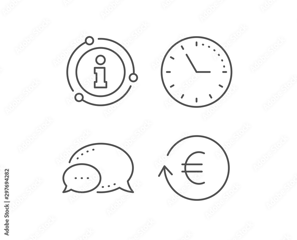 Euro Money exchange line icon. Chat bubble, info sign elements. Banking currency sign. EUR Cash symbol. Linear exchange currency outline icon. Information bubble. Vector Euro Money exchange line icon. Chat bubble, info sign elements. Banking currency sign. EUR Cash symbol. Linear exchange currency outline icon. Information bubble. Vector