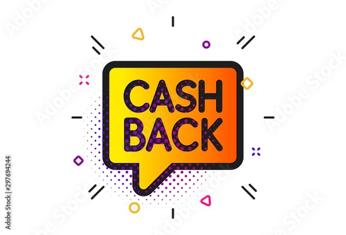 Money transfer sign. Halftone circles pattern. Cashback service icon. Speech bubble symbol. Classic flat money transfer icon. Vector