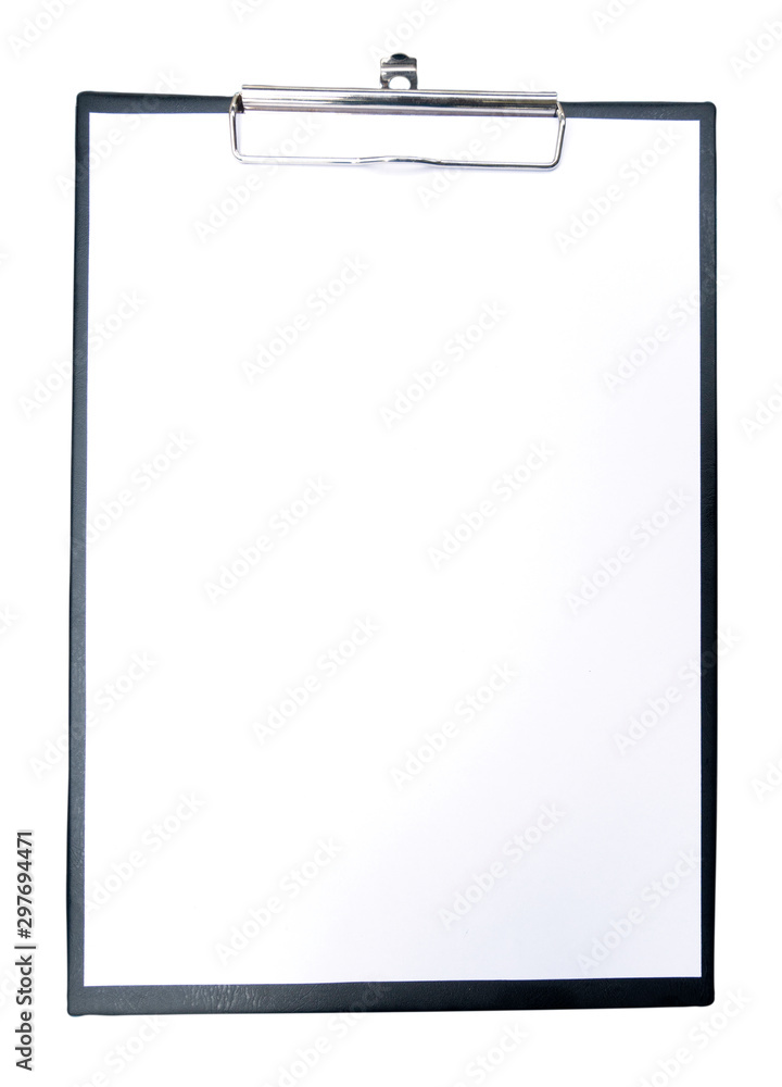 Clipboard with a blank sheet of paper on white background Clipboard with a blank sheet of paper on white background