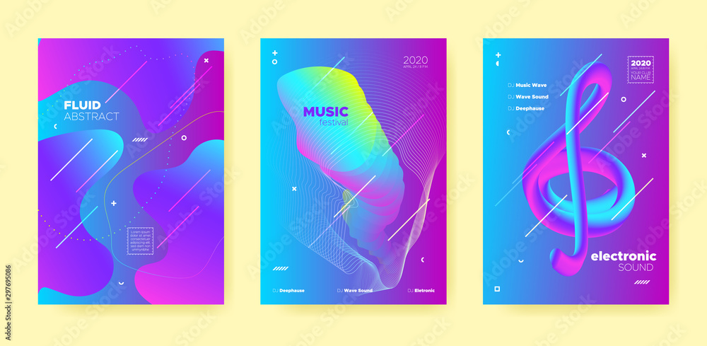 Blue Techno Music Poster. Abstract Gradient 