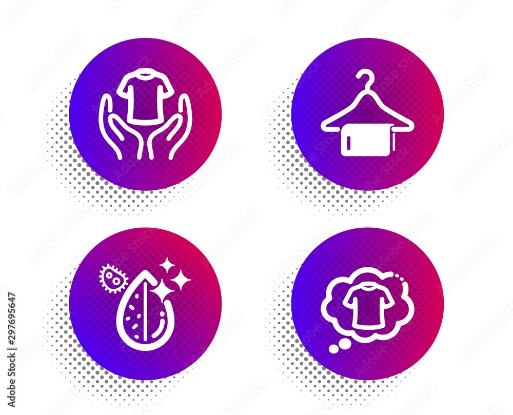 Dirty water, Hold t-shirt and Clean towel icons simple set. Halftone dots button. T-shirt sign. Aqua drop, Laundry shirt, Laundry hanger. Cleaning set. Classic flat dirty water icon. Vector Dirty water, Hold t-shirt and Clean towel icons simple set. Halftone dots button. T-shirt sign. Aqua drop, Laundry shirt, Laundry hanger. Cleaning set. Classic flat dirty water icon. Vector