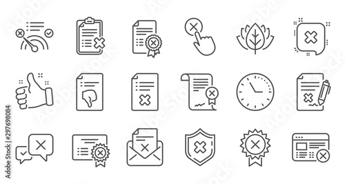 Reject line icons. Decline, Cancel and Dislike. Disapprove linear icon set. Quality line set. Vector
