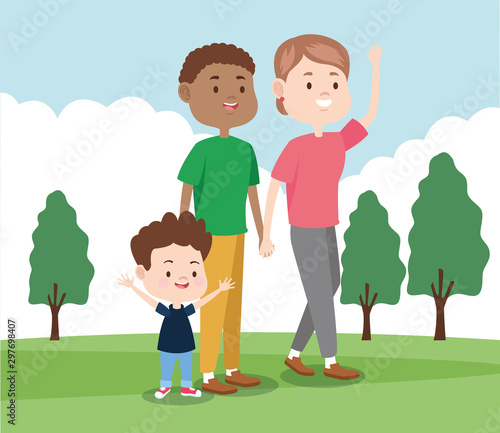 cartoon happy family with little kid, colorful design