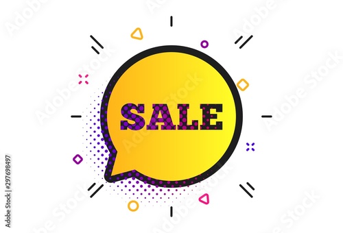 Sale sign icon. Halftone dots pattern. Special offer symbol in speech bubble. Classic flat sale icon. Vector