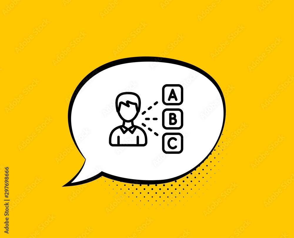 Opinion or choice line icon. Comic speech bubble. Select answer sign. Business test symbol. Yellow background with chat bubble. Opinion icon. Colorful banner. Vector Opinion or choice line icon. Comic speech bubble. Select answer sign. Business test symbol. Yellow background with chat bubble. Opinion icon. Colorful banner. Vector