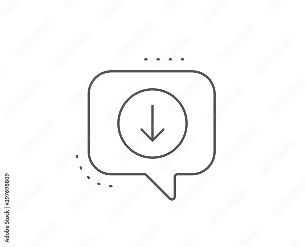 Scroll down button line icon. Chat bubble design. Scrolling screen sign. Swipe page. Outline concept. Thin line scroll down icon. Vector Scroll down button line icon. Chat bubble design. Scrolling screen sign. Swipe page. Outline concept. Thin line scroll down icon. Vector