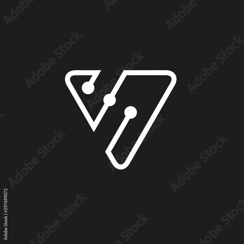 letter v triangle linked dots logo vector