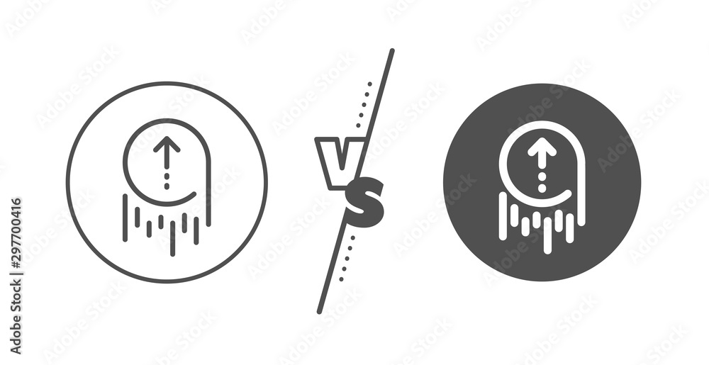 Scrolling arrow sign. Versus concept. Swipe up line icon. Landing page scroll symbol. Line vs classic swipe up icon. Vector
