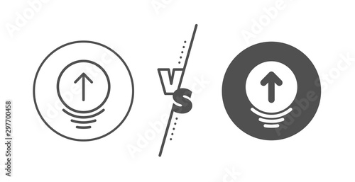 Scrolling arrow sign. Versus concept. Swipe up line icon. Landing page scroll symbol. Line vs classic swipe up icon. Vector