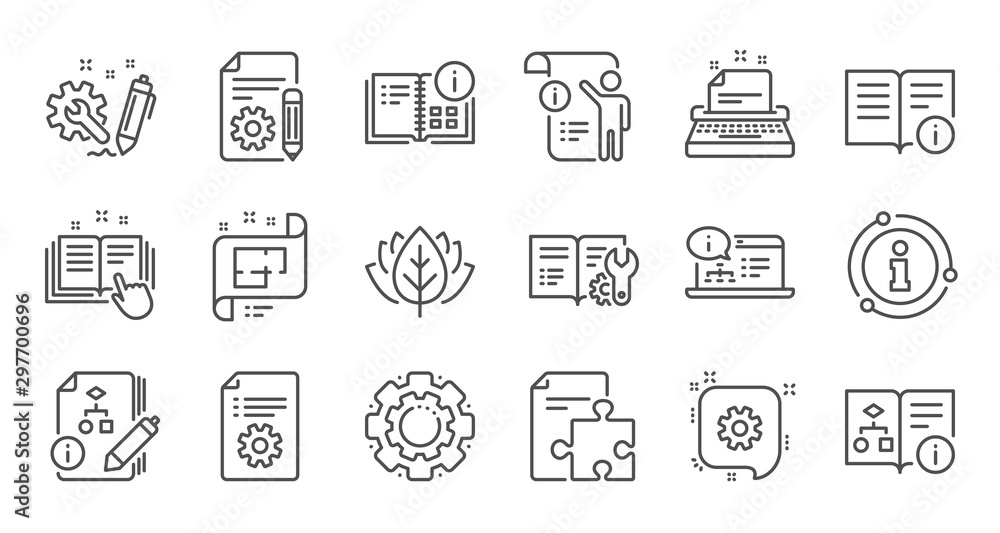 Technical documentation line icons. Instruction, Plan and Manual. Algorithm linear icon set. Quality line set. Vector Technical documentation line icons. Instruction, Plan and Manual. Algorithm linear icon set. Quality line set. Vector