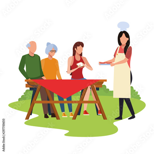 avatar friends in a picnic table, colorful design © Jemastock
