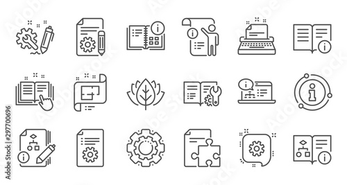 Technical documentation line icons. Instruction, Plan and Manual. Algorithm linear icon set. Quality line set. Vector
