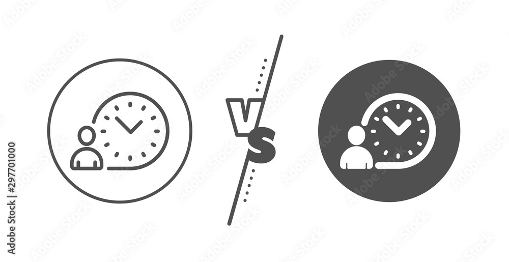 Clock sign. Versus concept. Time management line icon. Line vs classic time management icon. Vector