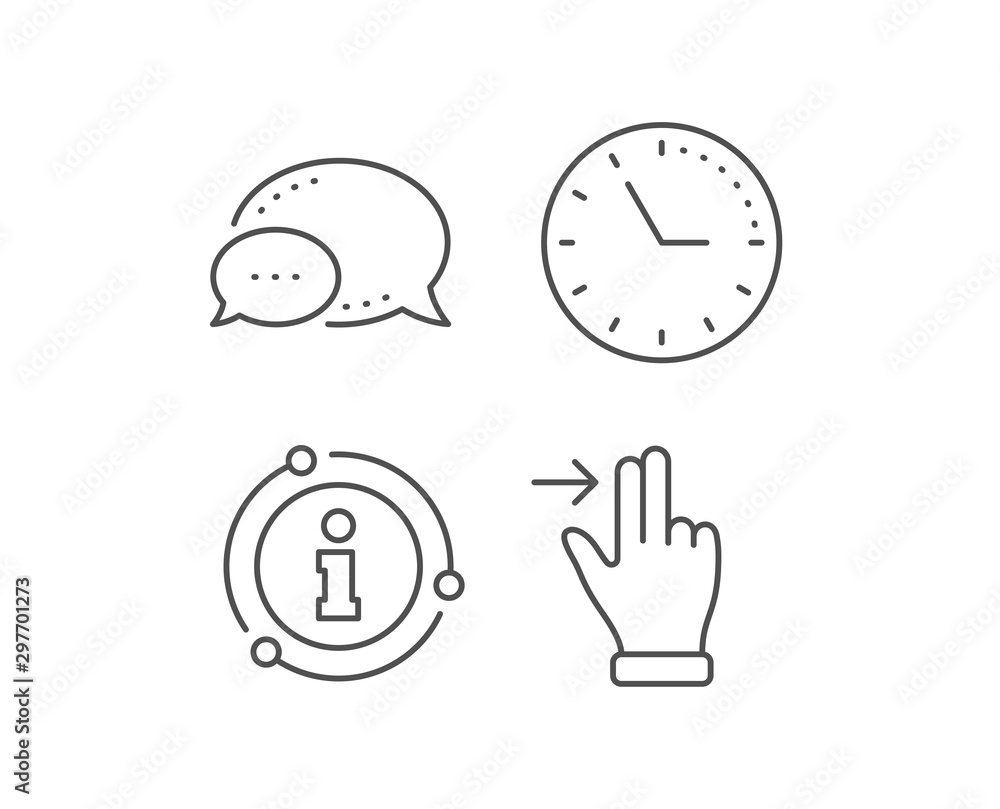 Touchscreen gesture line icon. Chat bubble, info sign elements. Slide right arrow sign. Swipe action symbol. Linear touchscreen gesture outline icon. Information bubble. Vector Touchscreen gesture line icon. Chat bubble, info sign elements. Slide right arrow sign. Swipe action symbol. Linear touchscreen gesture outline icon. Information bubble. Vector