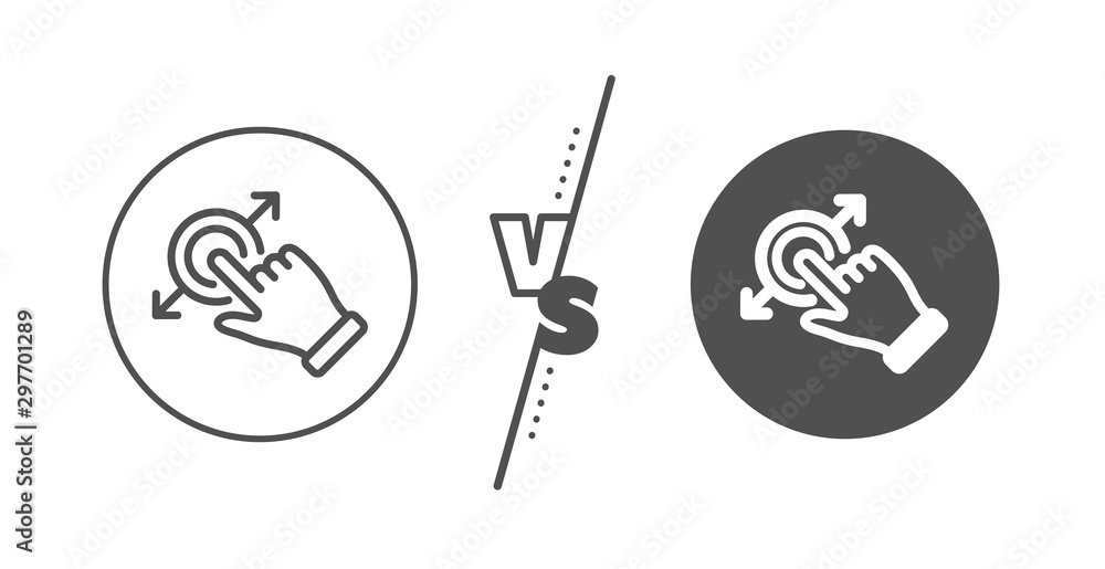 Drag and drop arrow sign. Versus concept. Touchscreen gesture line icon. Swipe action symbol. Line vs classic touchscreen gesture icon. Vector Drag and drop arrow sign. Versus concept. Touchscreen gesture line icon. Swipe action symbol. Line vs classic touchscreen gesture icon. Vector