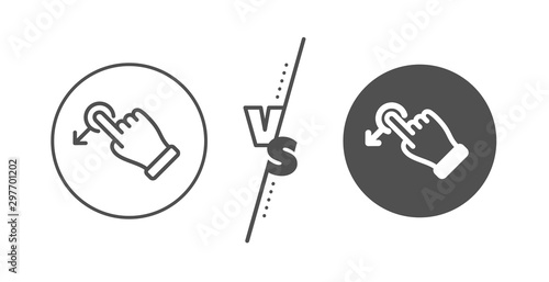 Slide arrow sign. Versus concept. Drag drop gesture line icon. Swipe action symbol. Line vs classic drag drop icon. Vector