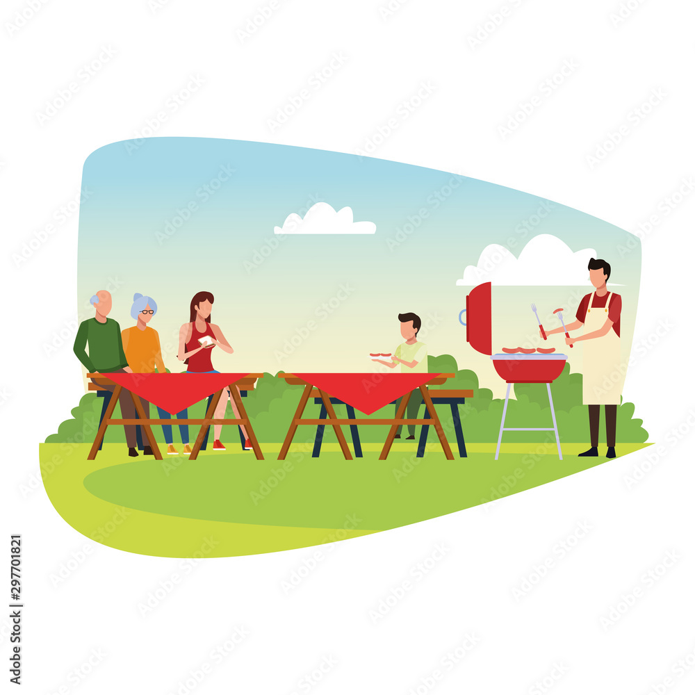 Naklejka premium avatar family in a bbq and picnic time