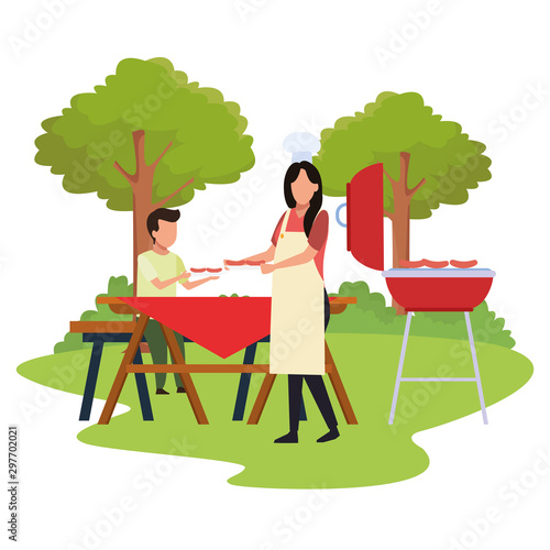 avatar woman and boy in a bbq grill