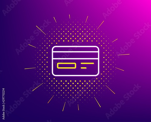 Credit card line icon. Halftone pattern. Bank payment method sign. Online Shopping symbol. Gradient background. Credit card line icon. Yellow halftone pattern. Vector