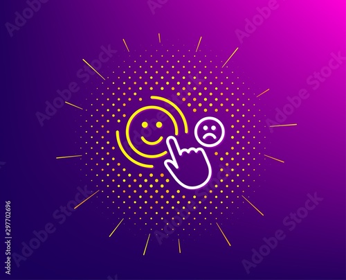 Customer satisfaction line icon. Halftone pattern. Positive feedback sign. Smile symbol. Gradient background. Customer satisfaction line icon. Yellow halftone pattern. Vector