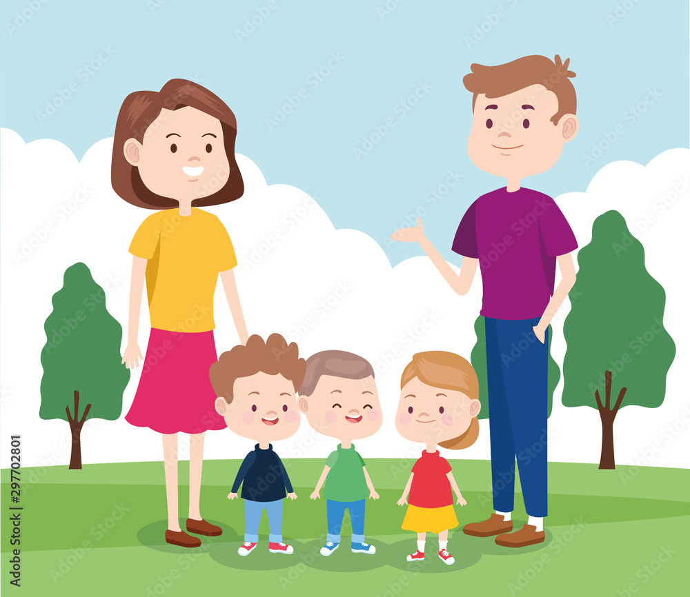 happy family in the park, colorful design