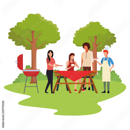 avatar friends in a bbq and picnic, colorful design