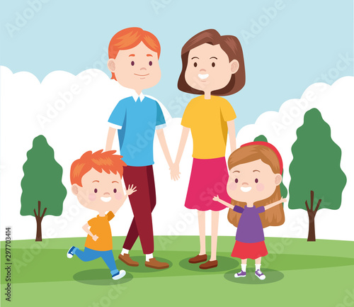 cartoon happy family with their kids  colorful design