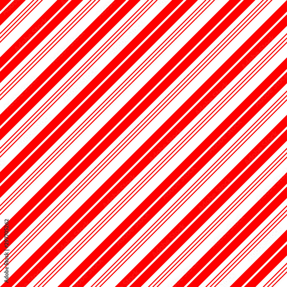 Christmas Candy Cane Stripes Seamless Vector Pattern in Red and White. Popular Winter Holiday Backdrop. Variable Width Stripes. Diagonal Lines Background. Repeating Tile Swatch Included. - obrazy, fototapety, plakaty 
