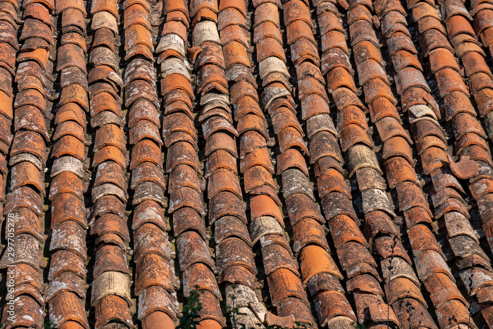 Old red tiles roof background, house roof. Old red tiles roof background, house roof.