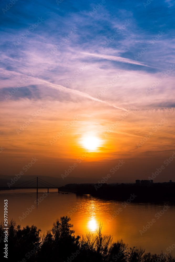sunset over river 
