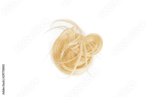 Disheveled blond hair in shape of circle, isolated on white background