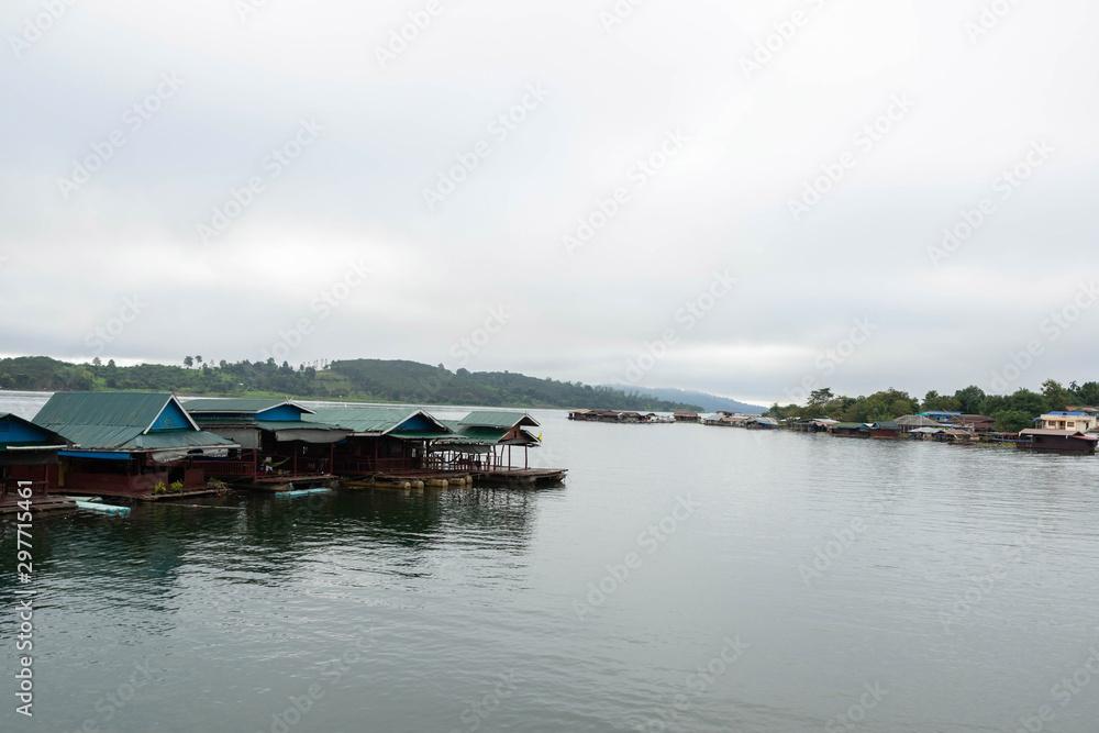 Fototapeta premium Floating house in river Sangkhla Kanchanaburi Thailand