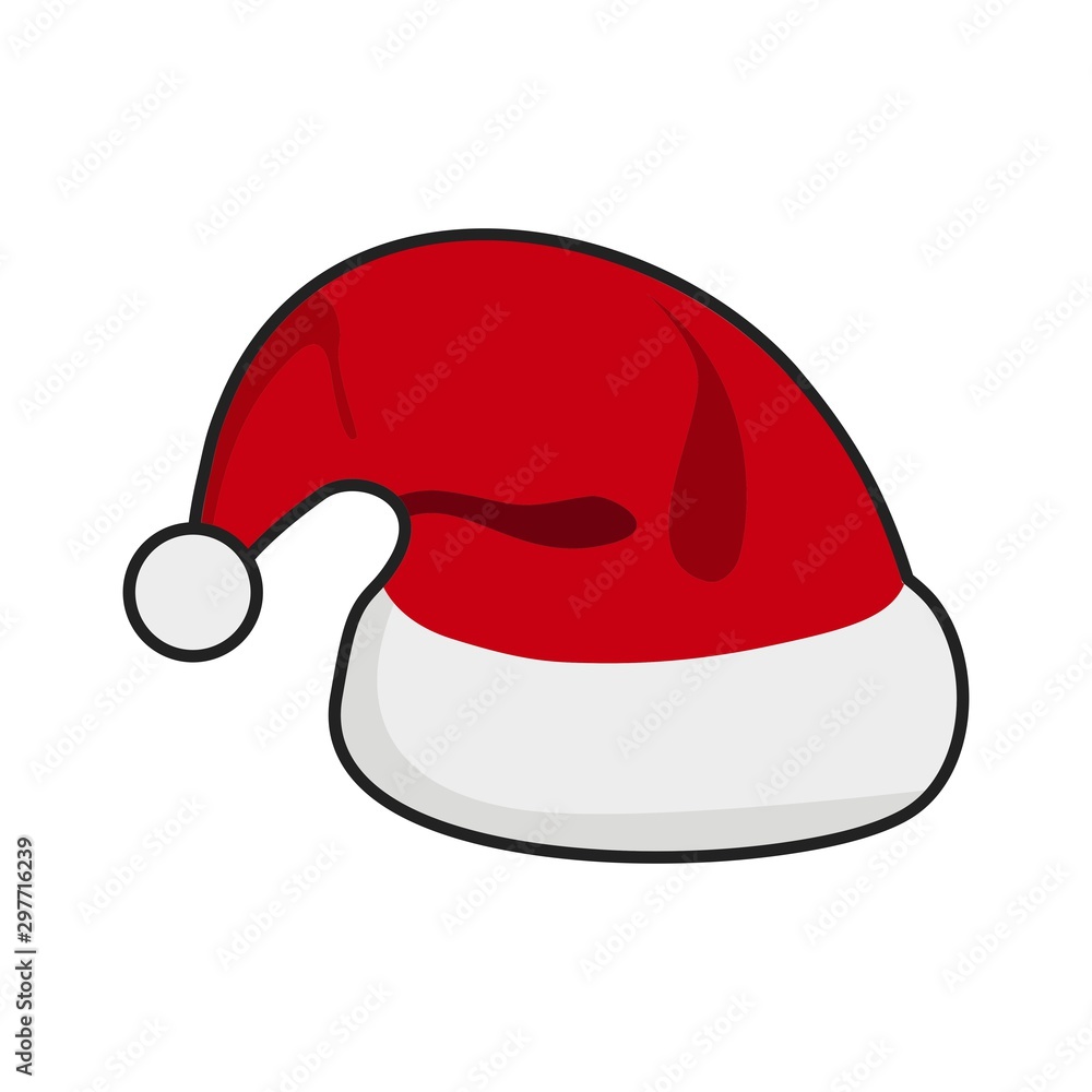 Santa Claus cartoon red hat silhouette in flat style isolated on blue background. Merry Christmas clothes holiday vector illustration elements for design Santa Claus cartoon red hat silhouette in flat style isolated on blue background. Merry Christmas clothes holiday vector illustration elements for design