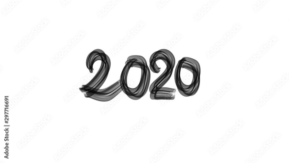Stop motion animation video with hand drawn smoky lettering 2019 changes to 2020 . New year minimalistic animation. Isolated black on white background for custom use. Stop motion animation video with hand drawn smoky lettering 2019 changes to 2020 . New year minimalistic animation. Isolated black on white background for custom use.