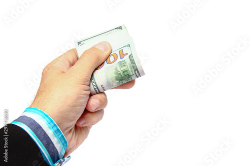 Money dollars in the hands on a white background